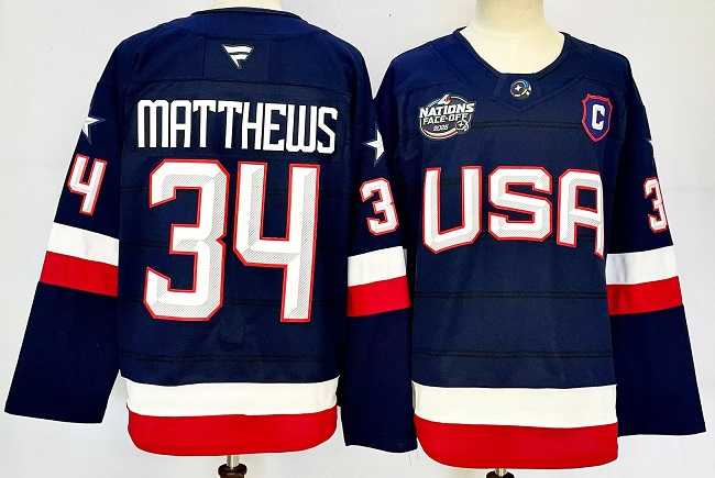 Mens USA #34 Auston Matthews Navy 2025 4 Nations Stitched Jersey->2025 4 nations face-off->NHL Jersey